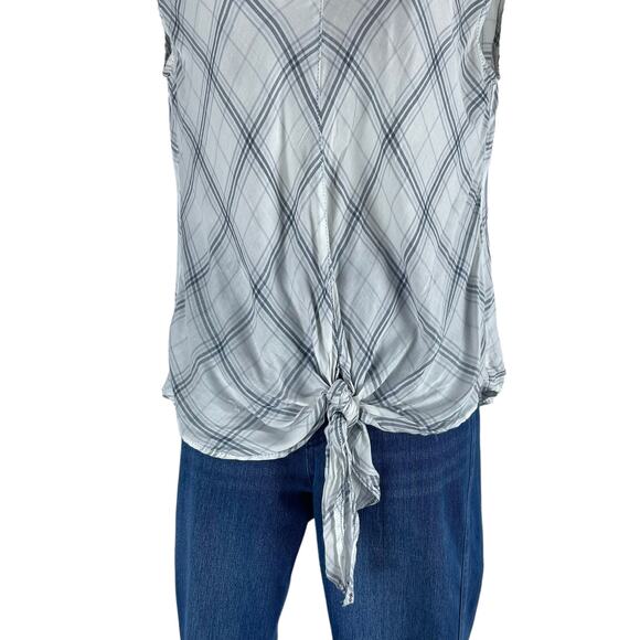 Max Studio Sleeveless Plaid Tie Hem Top V Neck White Blue Size S - Picture 5 of 8